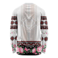 Red Romanian National Costume Long Sleeve Shirt Peony Flowers Traditional Folk Pattern - Wonder Print Shop