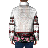 Red Romanian National Costume Padded Jacket Peony Flowers Traditional Folk Pattern - Wonder Print Shop