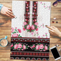 Red Romanian National Costume Puzzle Peony Flowers Traditional Folk Pattern - Wonder Print Shop