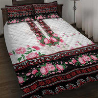 Red Romanian National Costume Quilt Bed Set Peony Flowers Traditional Folk Pattern - Wonder Print Shop