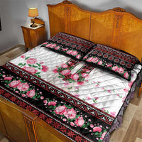 Red Romanian National Costume Quilt Bed Set Peony Flowers Traditional Folk Pattern - Wonder Print Shop