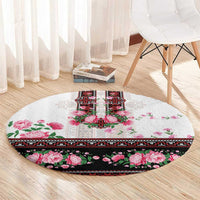 Red Romanian National Costume Round Carpet Peony Flowers Traditional Folk Pattern - Wonder Print Shop