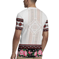 Red Romanian National Costume Rugby Jersey Peony Flowers Traditional Folk Pattern - Wonder Print Shop