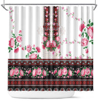 Red Romanian National Costume Shower Curtain Peony Flowers Traditional Folk Pattern - Wonder Print Shop