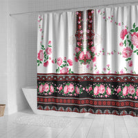 Red Romanian National Costume Shower Curtain Peony Flowers Traditional Folk Pattern - Wonder Print Shop
