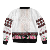 Red Romanian National Costume Sleeve Zip Bomber Jacket Peony Flowers Traditional Folk Pattern - Wonder Print Shop