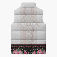 Red Romanian National Costume Sleeveless Puffer Jacket Peony Flowers Traditional Folk Pattern - Wonder Print Shop