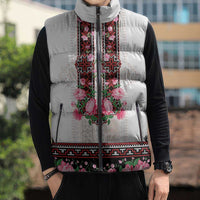 Red Romanian National Costume Sleeveless Puffer Jacket Peony Flowers Traditional Folk Pattern - Wonder Print Shop