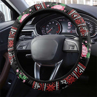 Red Romanian National Costume Steering Wheel Cover Peony Flowers Traditional Folk Pattern - Wonder Print Shop
