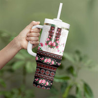 Red Romanian National Costume Tumbler With Handle Peony Flowers Traditional Folk Pattern - Wonder Print Shop