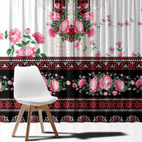Red Romanian National Costume Window Curtain Peony Flowers Traditional Folk Pattern - Wonder Print Shop
