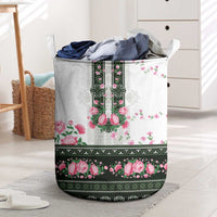 Green Romanian National Costume Laundry Basket Peony Flowers Traditional Folk Pattern - Wonder Print Shop