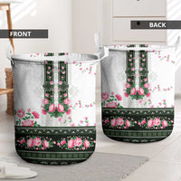 Green Romanian National Costume Laundry Basket Peony Flowers Traditional Folk Pattern - Wonder Print Shop