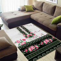 Green Romanian National Costume Area Rug Peony Flowers Traditional Folk Pattern - Wonder Print Shop