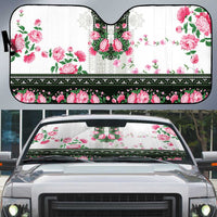 Green Romanian National Costume Auto Sun Shade Peony Flowers Traditional Folk Pattern - Wonder Print Shop