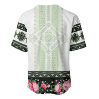 Green Romanian National Costume Baseball Jersey Peony Flowers Traditional Folk Pattern - Wonder Print Shop