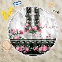 Green Romanian National Costume Beach Blanket Peony Flowers Traditional Folk Pattern - Wonder Print Shop
