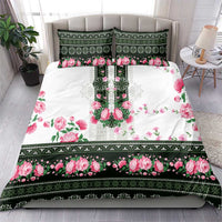 Green Romanian National Costume Bedding Set Peony Flowers Traditional Folk Pattern - Wonder Print Shop