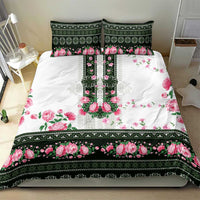 Green Romanian National Costume Bedding Set Peony Flowers Traditional Folk Pattern - Wonder Print Shop