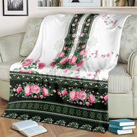 Green Romanian National Costume Blanket Peony Flowers Traditional Folk Pattern - Wonder Print Shop