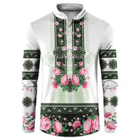 Green Romanian National Costume Button Sweatshirt Peony Flowers Traditional Folk Pattern - Wonder Print Shop