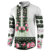 Green Romanian National Costume Button Sweatshirt Peony Flowers Traditional Folk Pattern - Wonder Print Shop