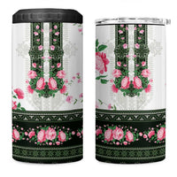 Green Romanian National Costume 4 in 1 Can Cooler Tumbler Peony Flowers Traditional Folk Pattern - Wonder Print Shop
