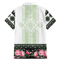 Green Romanian National Costume Family Matching Short Sleeve Bodycon Dress and Hawaiian Shirt Peony Flowers Traditional Folk Pattern - Wonder Print Shop