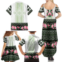 Green Romanian National Costume Family Matching Summer Maxi Dress and Hawaiian Shirt Peony Flowers Traditional Folk Pattern - Wonder Print Shop
