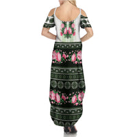 Green Romanian National Costume Family Matching Summer Maxi Dress and Hawaiian Shirt Peony Flowers Traditional Folk Pattern - Wonder Print Shop