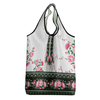 Green Romanian National Costume Grocery Bag Peony Flowers Traditional Folk Pattern - Wonder Print Shop