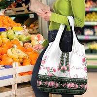 Green Romanian National Costume Grocery Bag Peony Flowers Traditional Folk Pattern - Wonder Print Shop