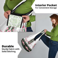 Green Romanian National Costume Grocery Bag Peony Flowers Traditional Folk Pattern - Wonder Print Shop