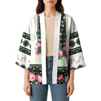 Green Romanian National Costume Kimono Peony Flowers Traditional Folk Pattern - Wonder Print Shop