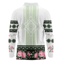 Green Romanian National Costume Long Sleeve Polo Shirt Peony Flowers Traditional Folk Pattern - Wonder Print Shop