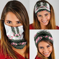 Green Romanian National Costume Neck Gaiter Peony Flowers Traditional Folk Pattern - Wonder Print Shop