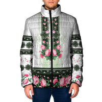 Green Romanian National Costume Padded Jacket Peony Flowers Traditional Folk Pattern - Wonder Print Shop