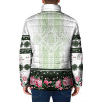 Green Romanian National Costume Padded Jacket Peony Flowers Traditional Folk Pattern - Wonder Print Shop