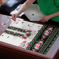 Green Romanian National Costume Puzzle Peony Flowers Traditional Folk Pattern - Wonder Print Shop