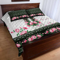 Green Romanian National Costume Quilt Bed Set Peony Flowers Traditional Folk Pattern - Wonder Print Shop