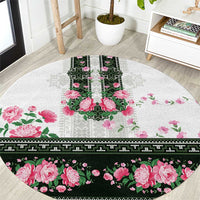 Green Romanian National Costume Round Carpet Peony Flowers Traditional Folk Pattern - Wonder Print Shop