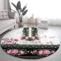 Green Romanian National Costume Round Carpet Peony Flowers Traditional Folk Pattern - Wonder Print Shop