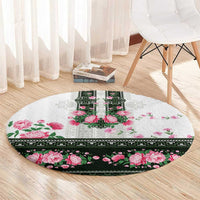 Green Romanian National Costume Round Carpet Peony Flowers Traditional Folk Pattern - Wonder Print Shop