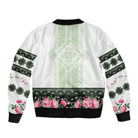 Green Romanian National Costume Sleeve Zip Bomber Jacket Peony Flowers Traditional Folk Pattern - Wonder Print Shop