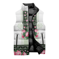 Green Romanian National Costume Sleeveless Puffer Jacket Peony Flowers Traditional Folk Pattern - Wonder Print Shop