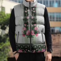 Green Romanian National Costume Sleeveless Puffer Jacket Peony Flowers Traditional Folk Pattern - Wonder Print Shop