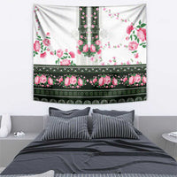 Green Romanian National Costume Tapestry Peony Flowers Traditional Folk Pattern - Wonder Print Shop