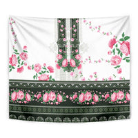 Green Romanian National Costume Tapestry Peony Flowers Traditional Folk Pattern - Wonder Print Shop