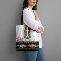 Green Romanian National Costume Tote Bag Peony Flowers Traditional Folk Pattern - Wonder Print Shop