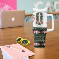 Green Romanian National Costume Tumbler With Handle Peony Flowers Traditional Folk Pattern - Wonder Print Shop